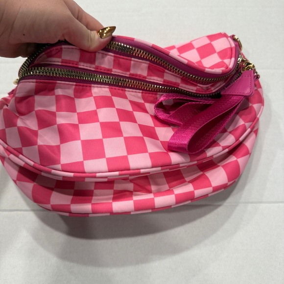 EMMAFY Pink Checkerboard go free Crescent Crossbody Bag preppy grunge dog walkin - Picture 3 of 4